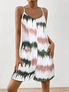 Women's Print Romper, Casual Tie Dye Pattern Sleeveless Short Jumpsuit With Pockets For Summer deal from Amazon