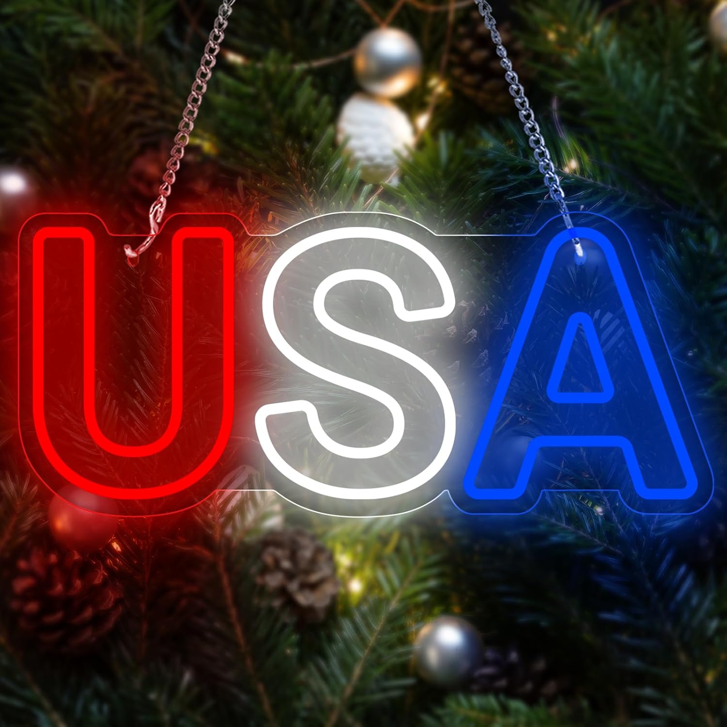 Neon Sign for Wall Decor USA Sign, Neon Light Sign for Bedroom Home Decorations, Dimmable USB Power Light，Patriotic Ornaments for Independence Day National Day July 4th Memorial Day Christmas New Year Party Decoration 15.7"×6.7"
