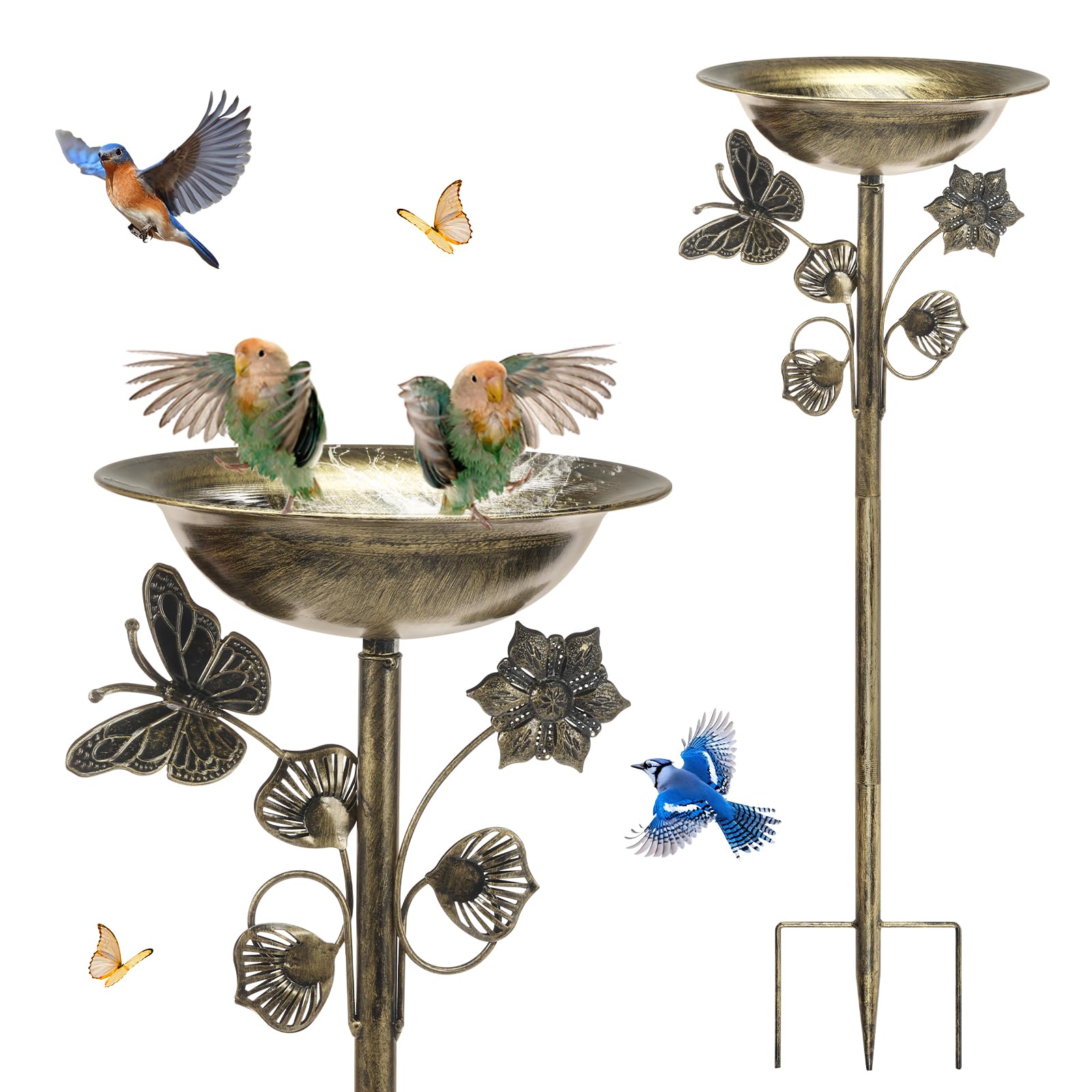 Zhjiutak Style 1 Metal Bird Bath For Outside, 29 Inch Vintage Freestanding Bird Feeders, Birds Baths Feeder Bowl For Outdoor Garden Patio Yard Lawn Decor(Style 1)