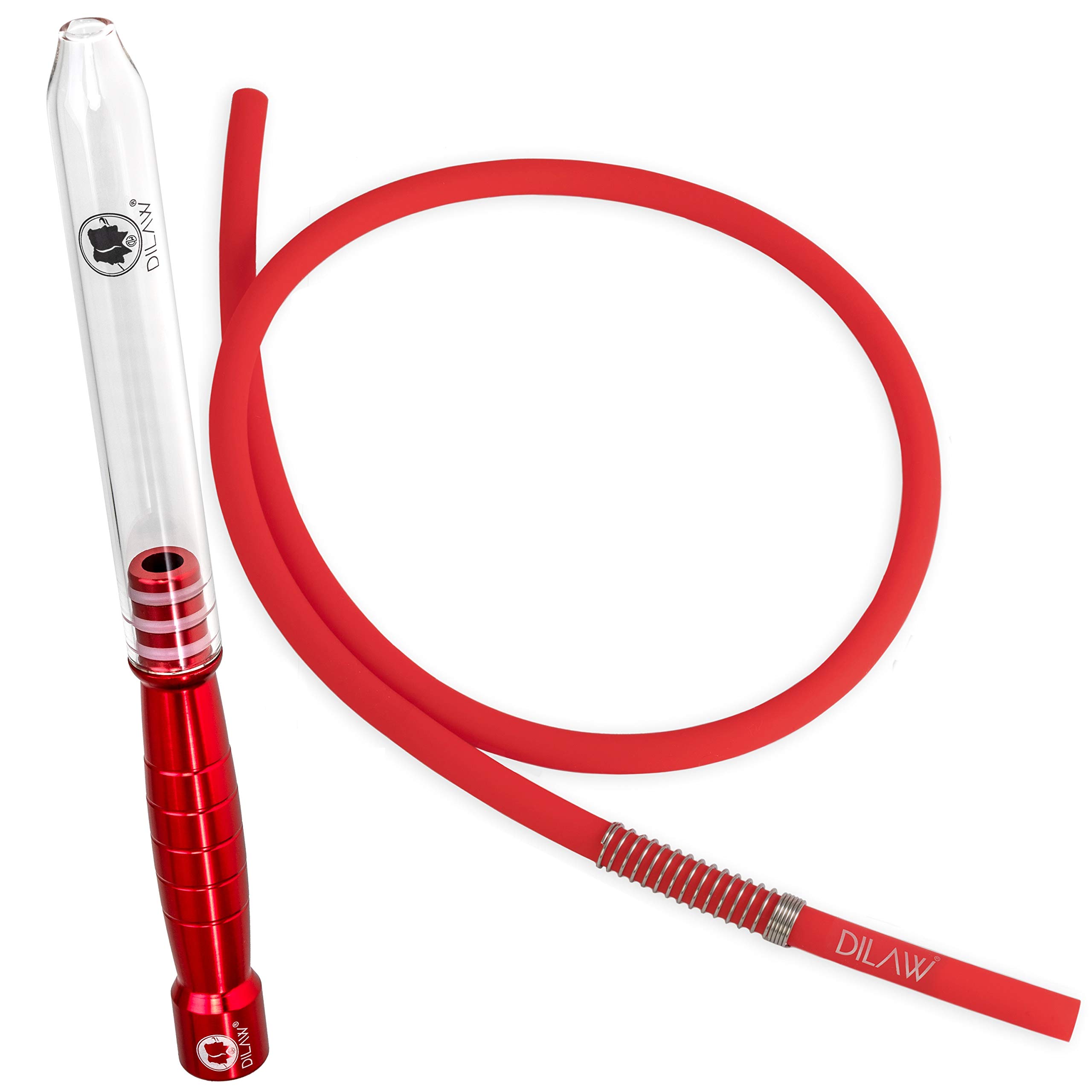 DILAW® Shisha Glas- Alu Mundstück Glasundstück + Silikonschlauch Kombinierbar mit Allen Handelsüblichen Schläuchen Rot