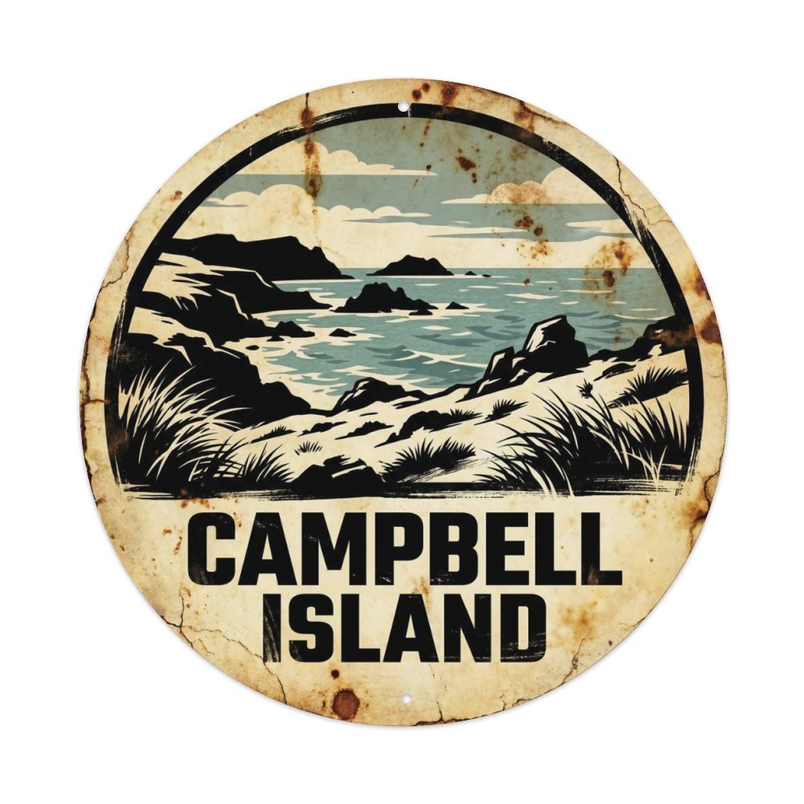 Campbell Island Marine Scenery Monochrome Metal Tin Sign