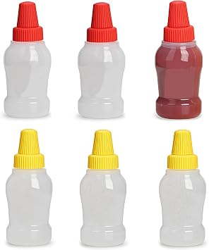 VASANA 6PCS 25ML Mini Squeeze Bottles Reusable Portable Lunch Box Condiment Dispensers to Go with Screw Cap Plastic Honey Salad Container Bento Box for Camping Office