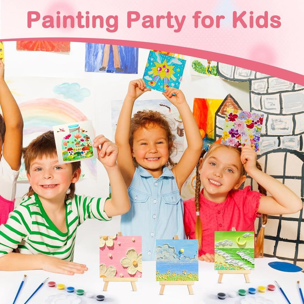 ミニキャンバス イーゼルセット 64 個パック、ミニイーゼル付き小型ペインティングキャンバス 4 X 4 インチ アートキャンバス