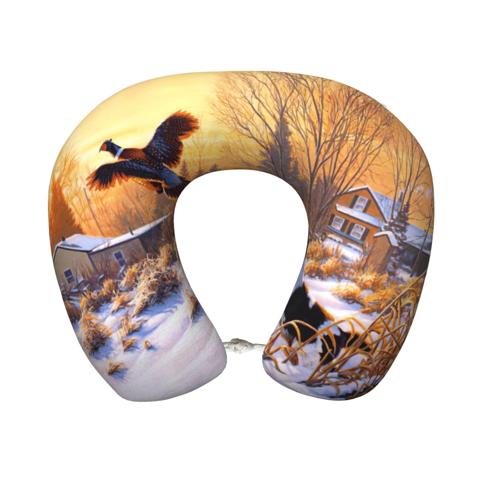 yagDAA Dog Catching Pheasant Print U-Shape Travel Neck Pillows Memory Foam Neck Pillow For Airplane Car Office Sleeping Rest