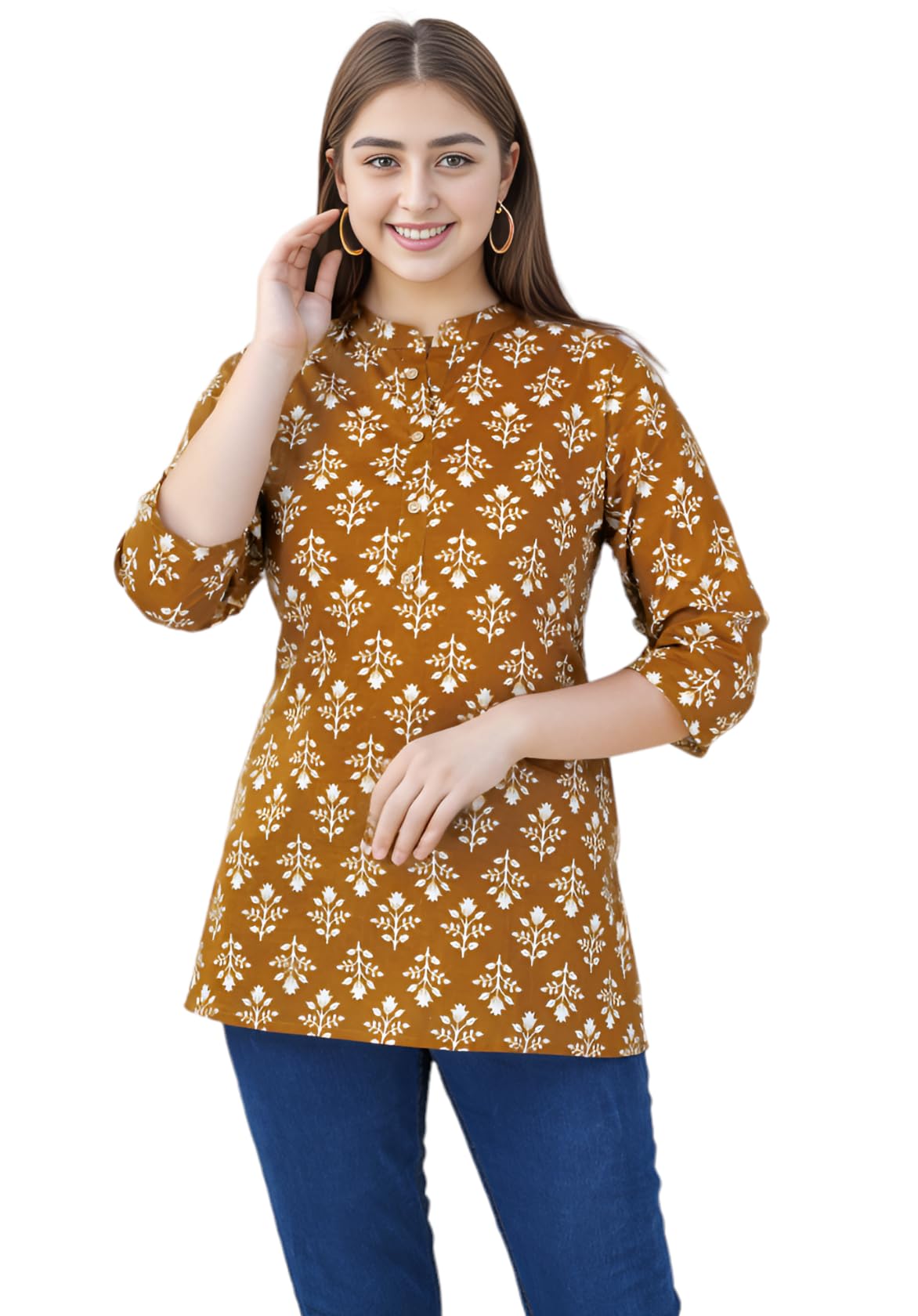 Jikonet Women's Regular Straight Short Kurti/Kurta - 517, (Xx-Large, Khaki)