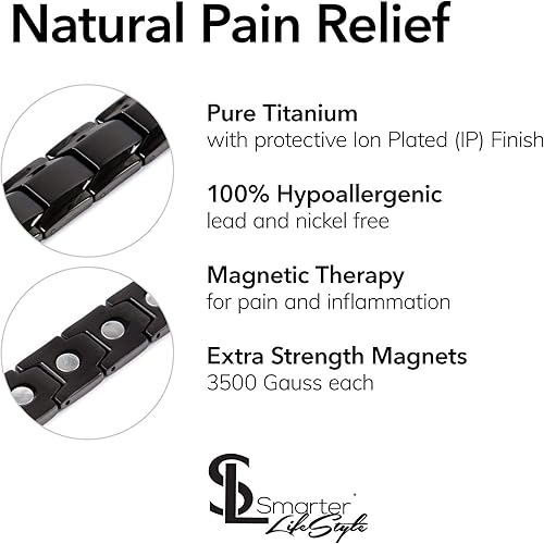 Miniatura 2 de Smarter LifeStyle Elegante tobillera magnética de titanio para hombres y mujeres, longitud ajustable con herramienta de tamaño para un ajuste