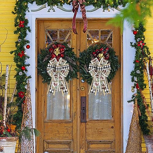 Vista 3 de Threetols 2 piezas de arcos de guirnalda navideña, arcos blancos y negros a cuadros de búfalo para guirnalda, arcos beige de granja para la puerta