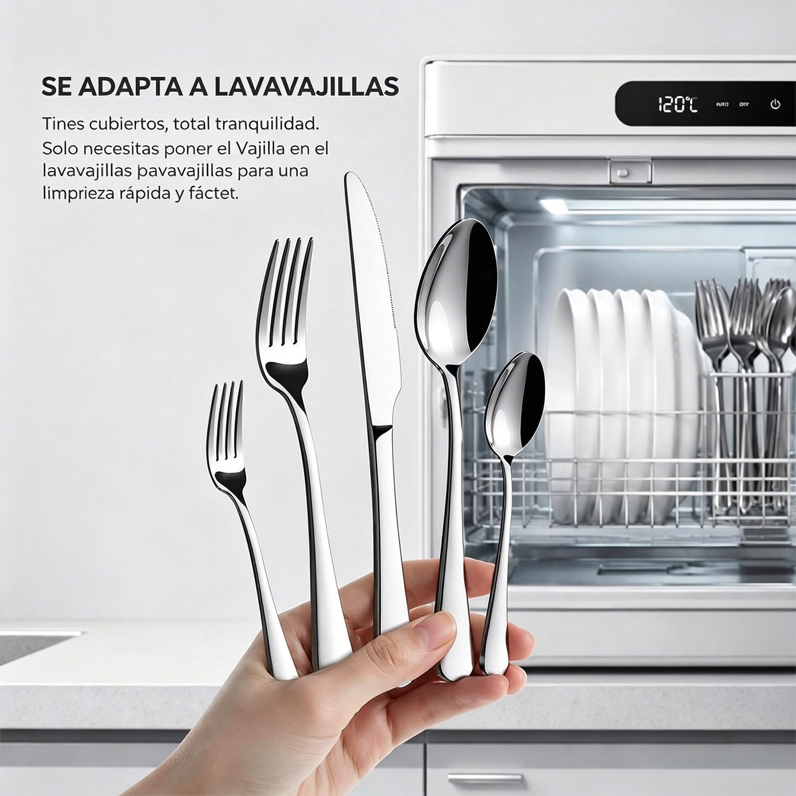Cubiertos de Mesa 30 Piezas Acero Inoxidable, Set Completo para 6 Personas, Brillante, Resistente y Lavable en Lavavajillas para Cocina y Restaurante