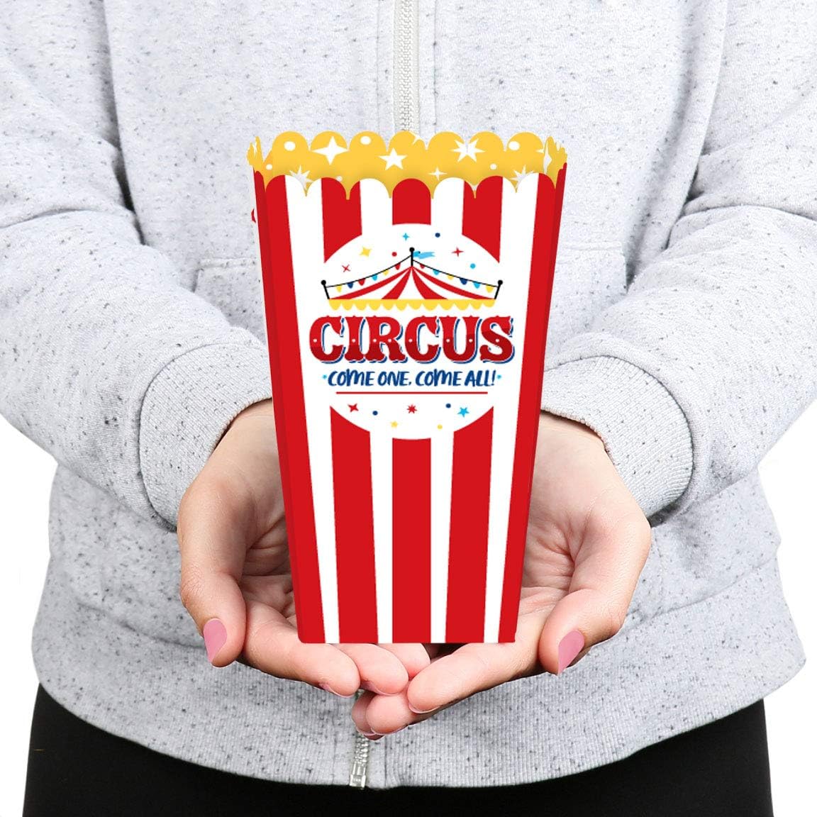 Carnival - Step Right Up Circus Popcorn Boxes - Birthday Treats - 12 Ct | Treat Box for Snacks, Candy, Small Party Favors, Scenarios, Heavy-duty Cardstock, USA-made