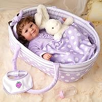 Vista 11 de BABESIDE Reborn Baby Dolls Moisés plegable para muñeca de bebé, cama de cuna suave, accesorios de muñeca con asa para muñecas de 17 a 22 pulgadas