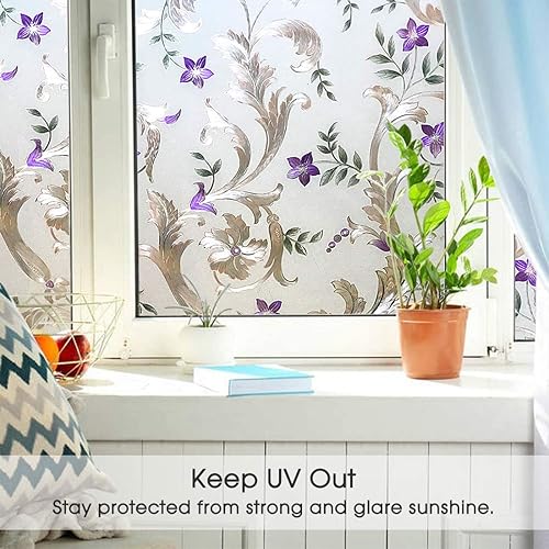 Miniatura 2 de Película decorativa no adhesiva para ventana con diseño de flores de iris, película de vidrio de adherencia estática, película de privacidad