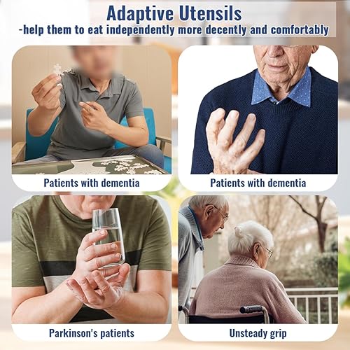 Miniatura 4 de Utensilios adaptativos, utensilios de peso para pacientes con temblores y Parkinson, juego de utensilios de cuchara y tenedor para ancianos (mano