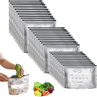 30PCS Reusable Aluminum Foil Sealable Storage Bags, Reusable Aluminum Foil Bags, Resealable Zipper Vacuum Pouches with Label and Stand-Up Bottom Design, for Vegetable Fruit Meat Snacks(3 Sizes)