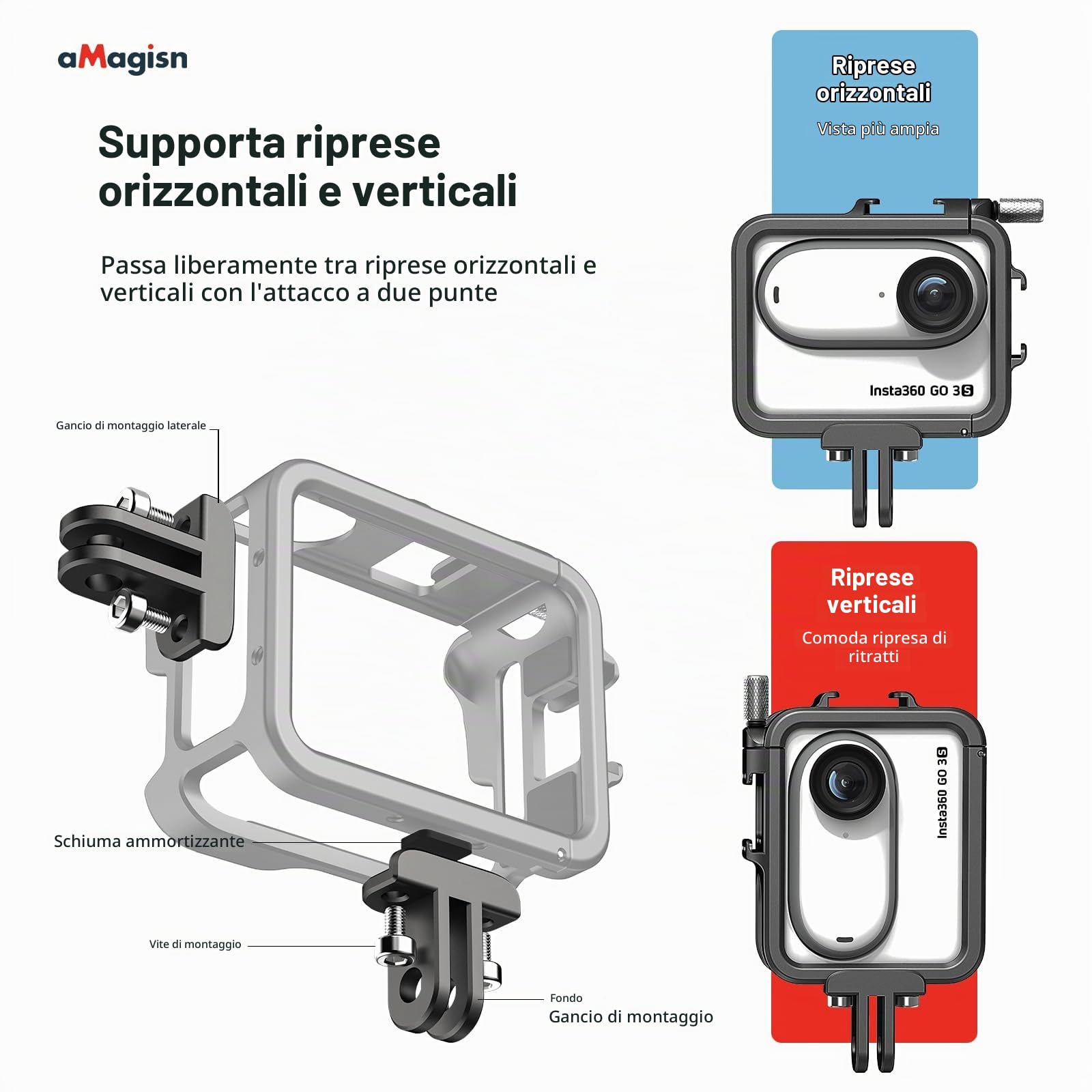 Gabbia in alluminio con lente in silicone per Insta360 GO 3S/GO 3, custodia protettiva in metallo durevole con supporto per scarpa fredda (numero modello 4)