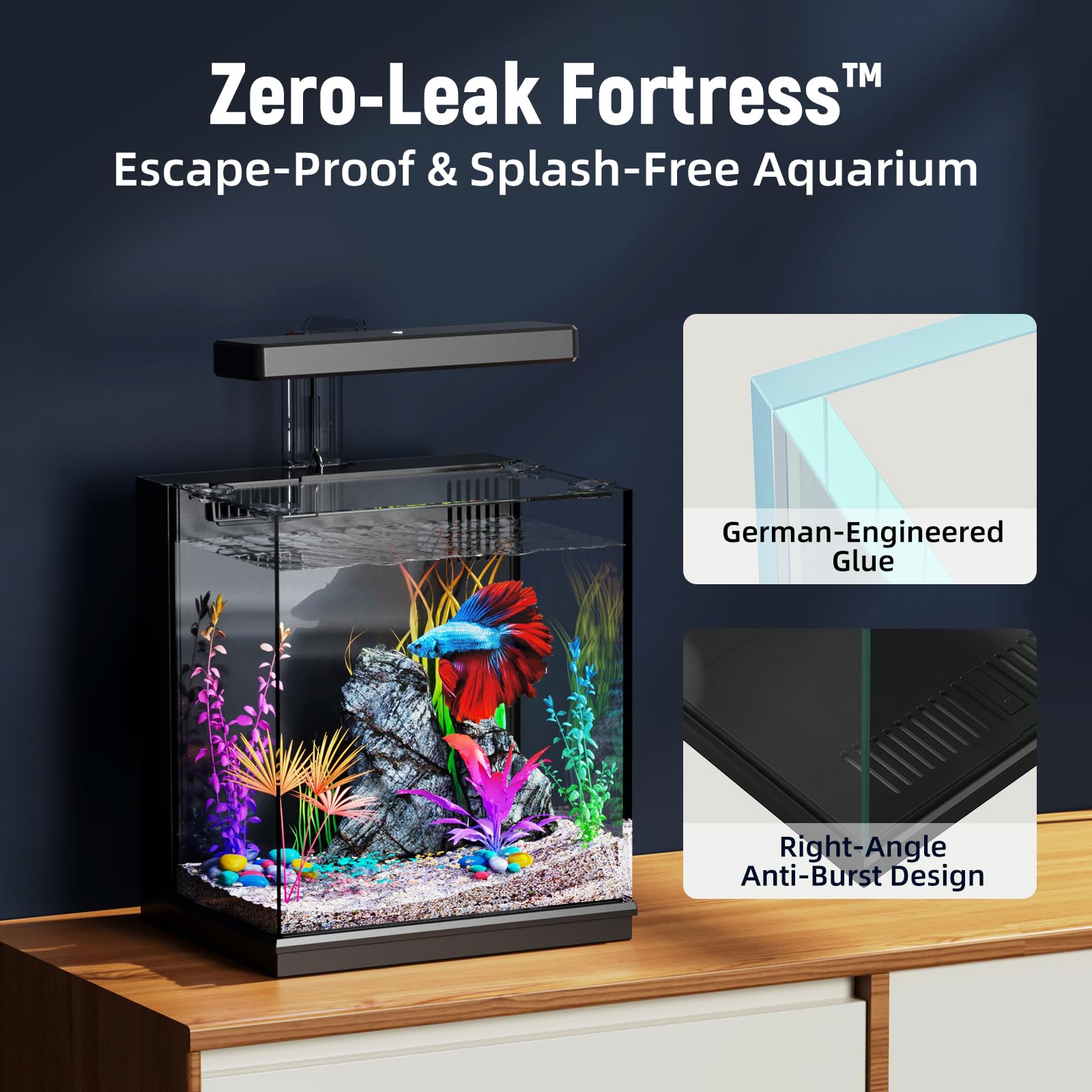 Betta Fish Tank, kit de acuario todo en uno de 2 galones con filtración y luz LED, acuario autolimpiante para principiantes, niños, regalos para hombres, adolescentes y niños