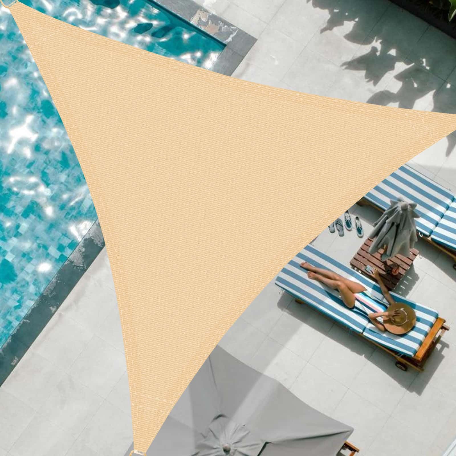 Voile d'ombrage triangulaire 3x3x3m en toile HDPE respirante beige pour terrasse