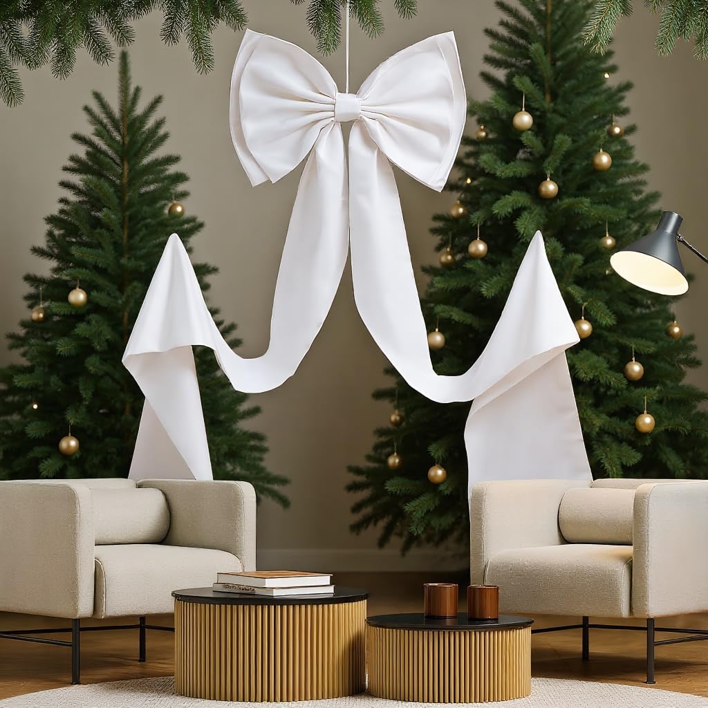 Jumbo Blush Pink Satin Ribbon Bow - Stunning Wall Hanging for Birthday, Baby Shower, Wedding & Festive Party Supplies (White)