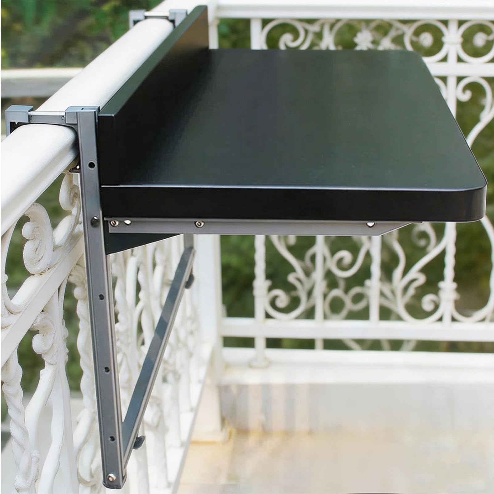 Mesa colgante para balcón y terraza con diseño plegable compacto para barandillas