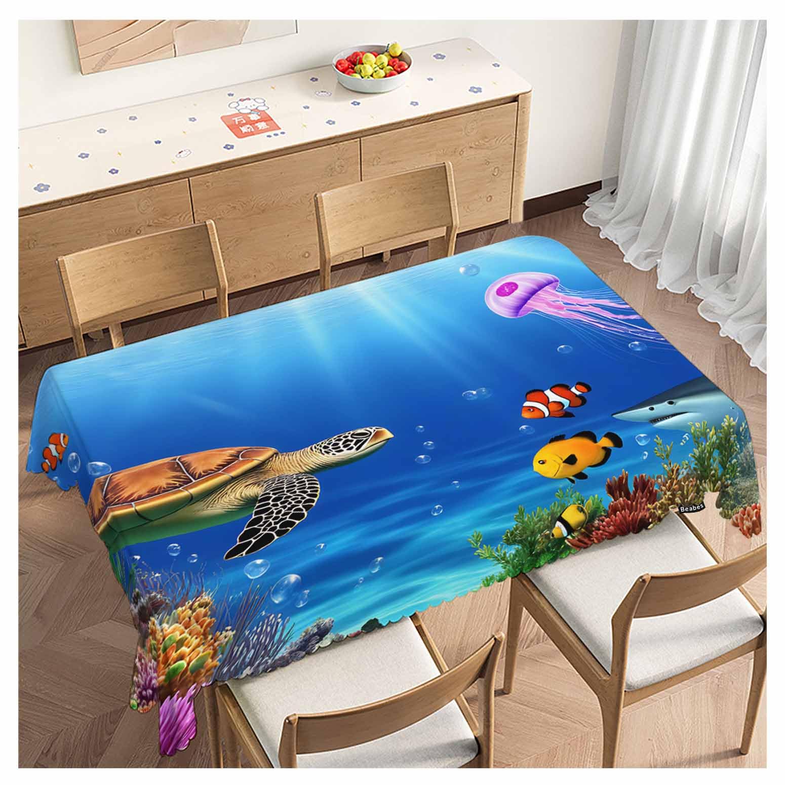 Nappe tortue marine rectangulaire 137x183 cm pour table de jardin et banquet