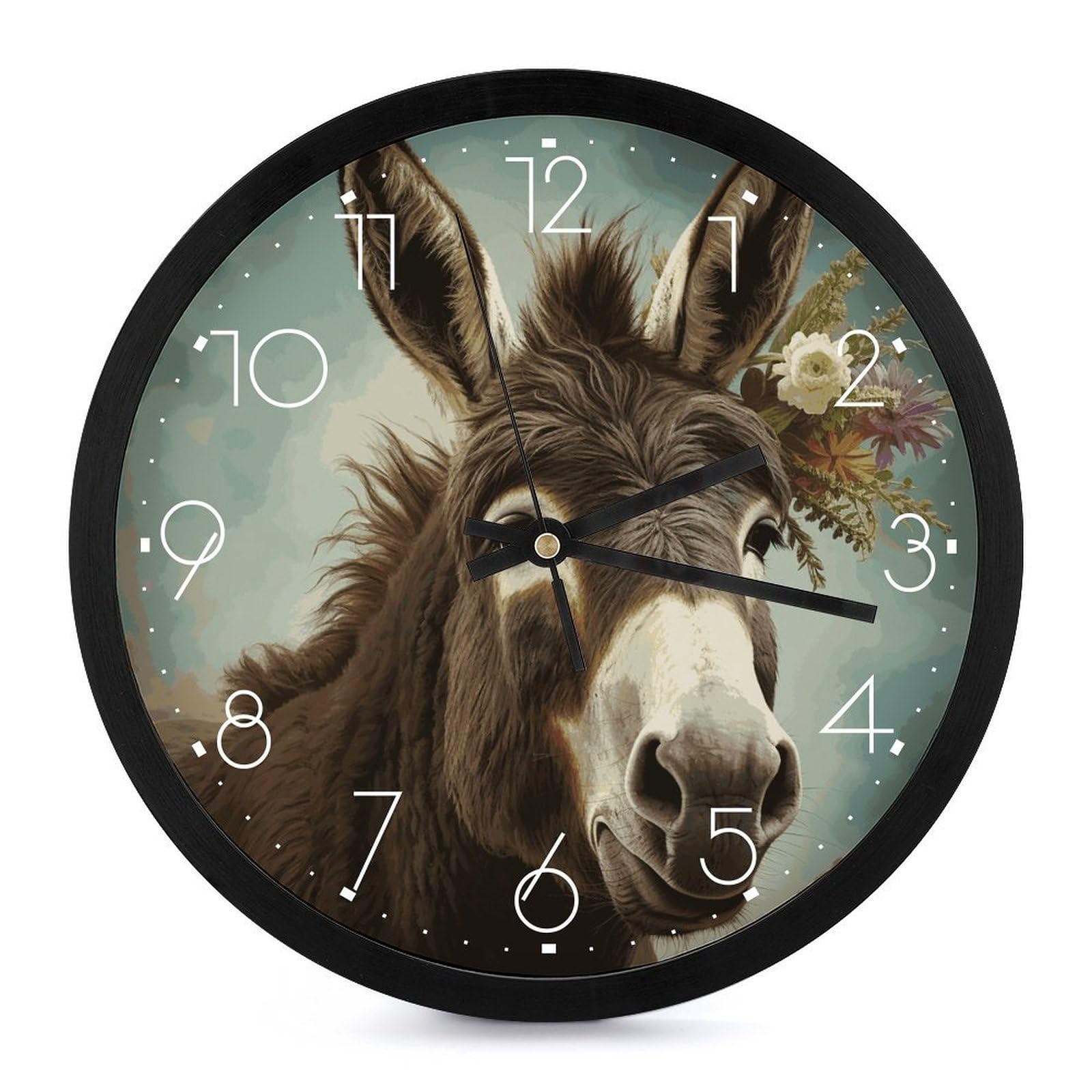 Horloge murale âne décorative ronde à piles pour salon et bureau moderne