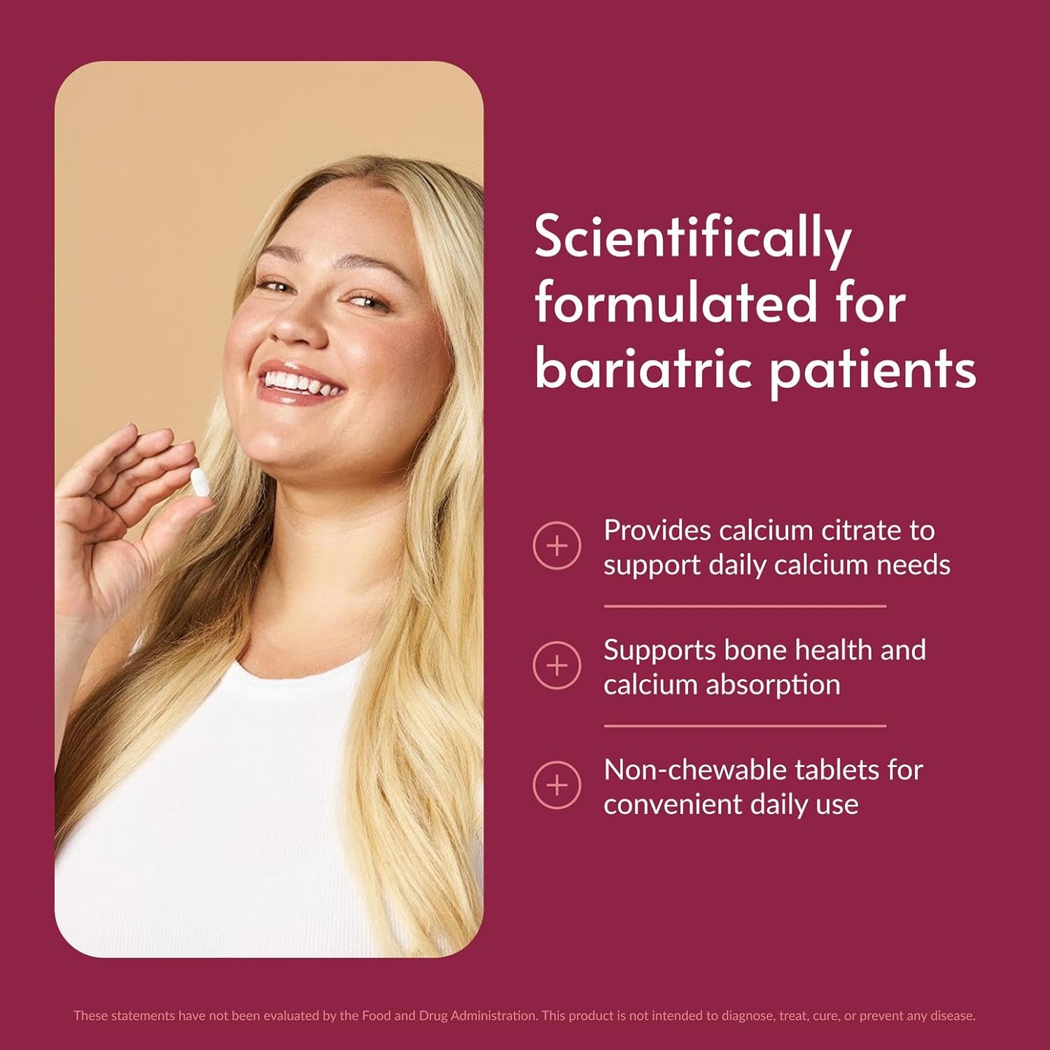 Bariatric Advantage Non Chewable Calcium Citrate 600 mg Calcium - for Bariatric Surgery Patients - Vitamin D3 - Mineral Supplements - 180 Tablets