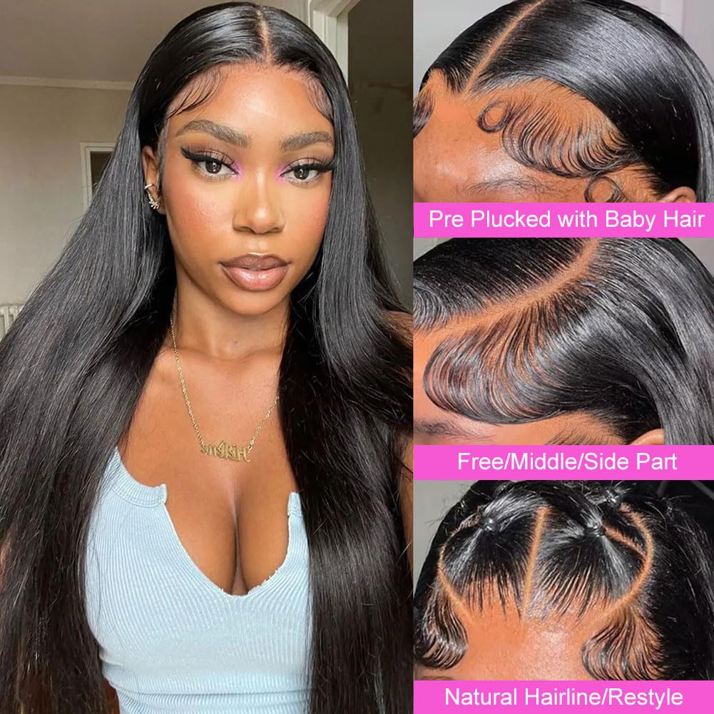 Straight Lace Front Wigs Human Hair HD Transparent Lace Front Wigs for Women Pre Plucked 200 Density Frontal Wigs Human Hair Lace Front Wigs for Women Glueless Wigs with Baby Hair