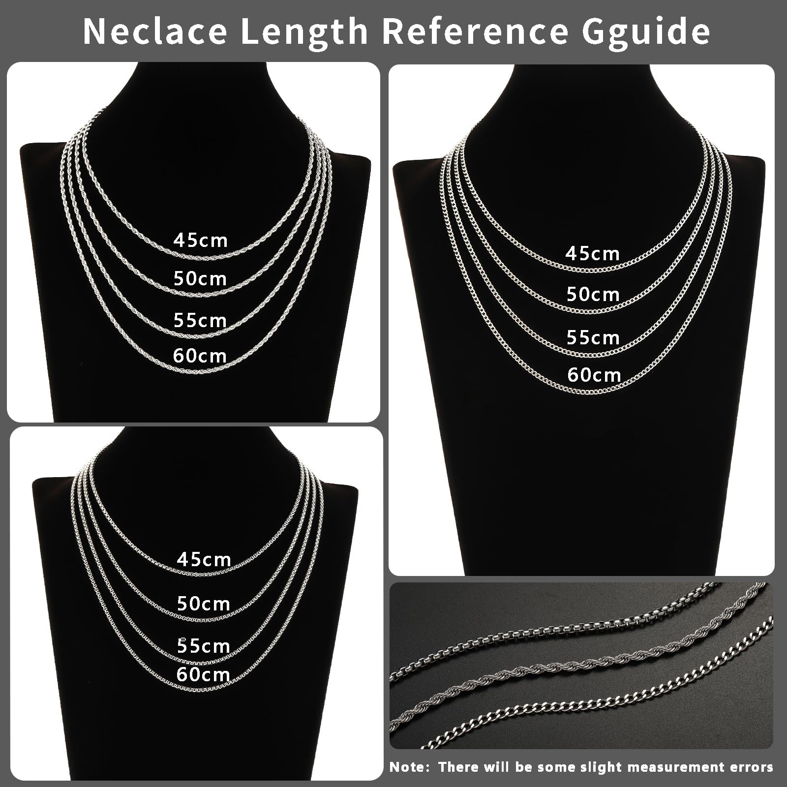 Esmoly 3 Pezzi Collana Uomo Catenina Necklace for Men Oro Argento Nero Acciaio Inossidabile Cuban Chain 45cm/50cm/55cm/60cm Regalo Uomo Ragazzo 2mm/3mm/4mm/5mm/6mm