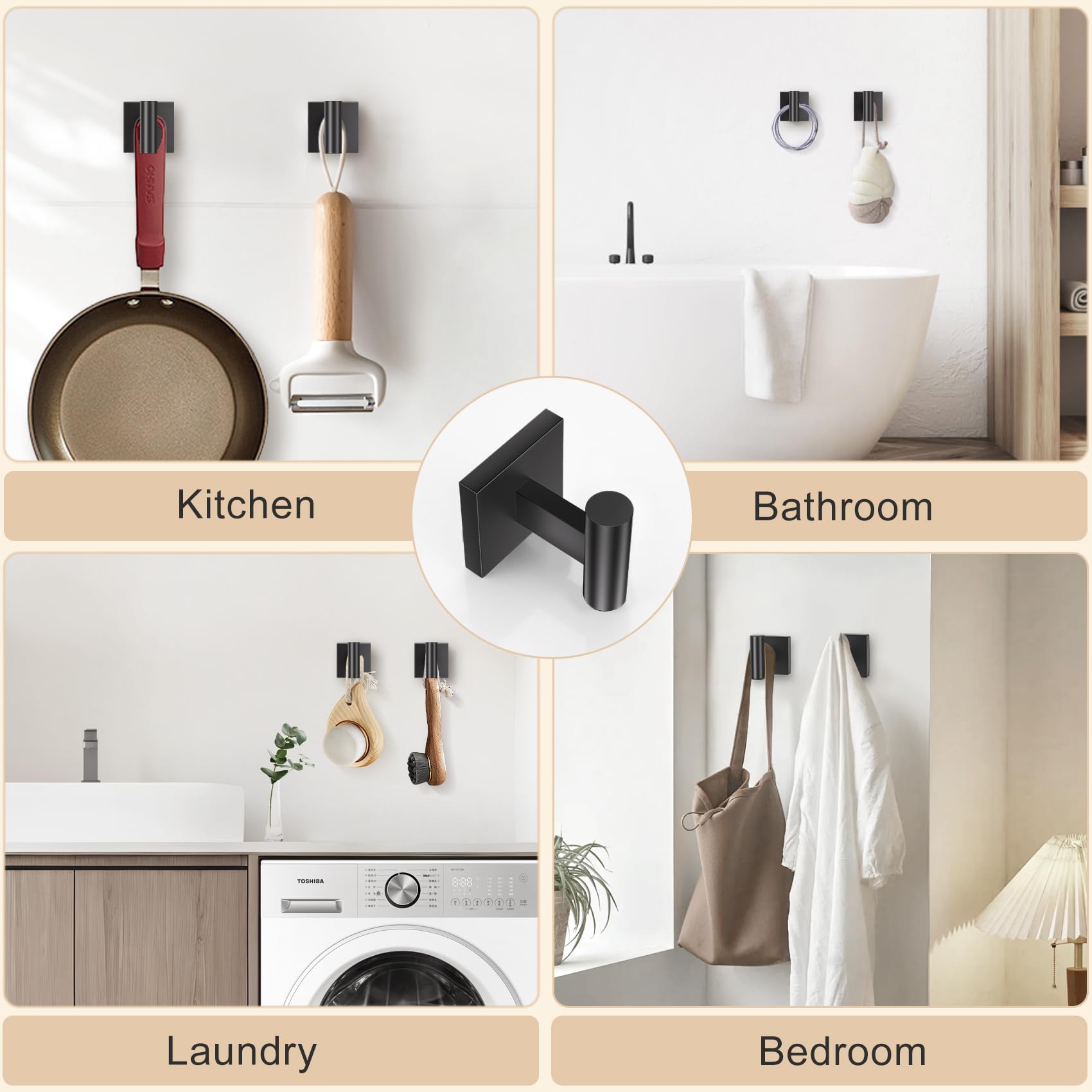 Matte Black Bathroom Hardware Set - 5 Piece Towel Bar -5