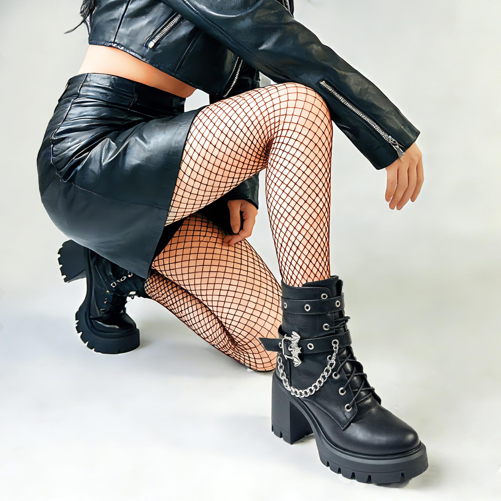 FOREADA Goth Boots Chunky Heel Boot For Women Ankle Combat Booties Black Platform Bootie Buckle Rivets Punk Goth Shoes With Zipper: 5 Buckle Black a