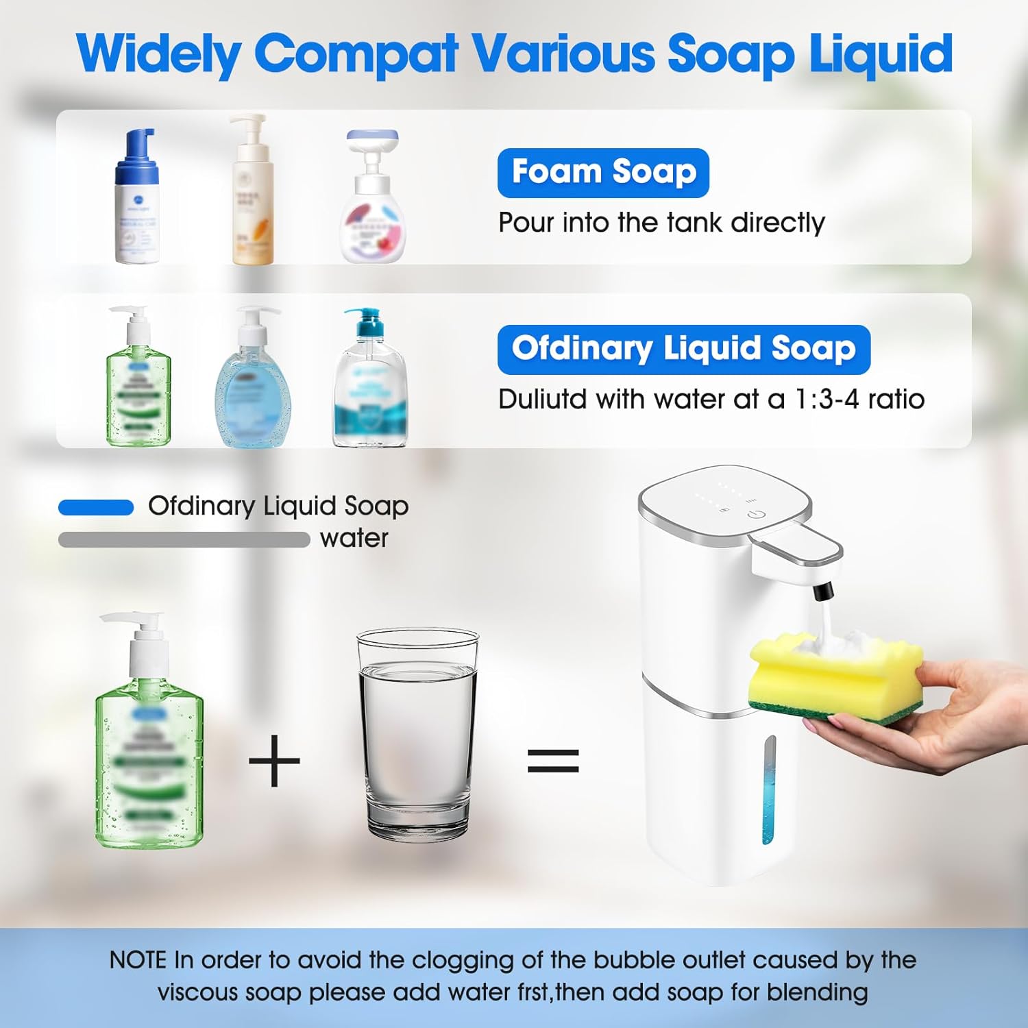 Automatic Foaming Soap Dispenser,Touchless Soap Dispenser,13.5oz/400ml Rechargeable Wall Mounted Smart Dispenser for Bathroom Kitchen,Easy for Toddlers(White)