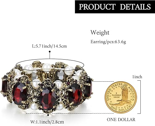 Miniatura 6 de BriLove Pulsera elástica ovalada inspirada en camafeo con perlas de imitación de cristal de estilo victoriano