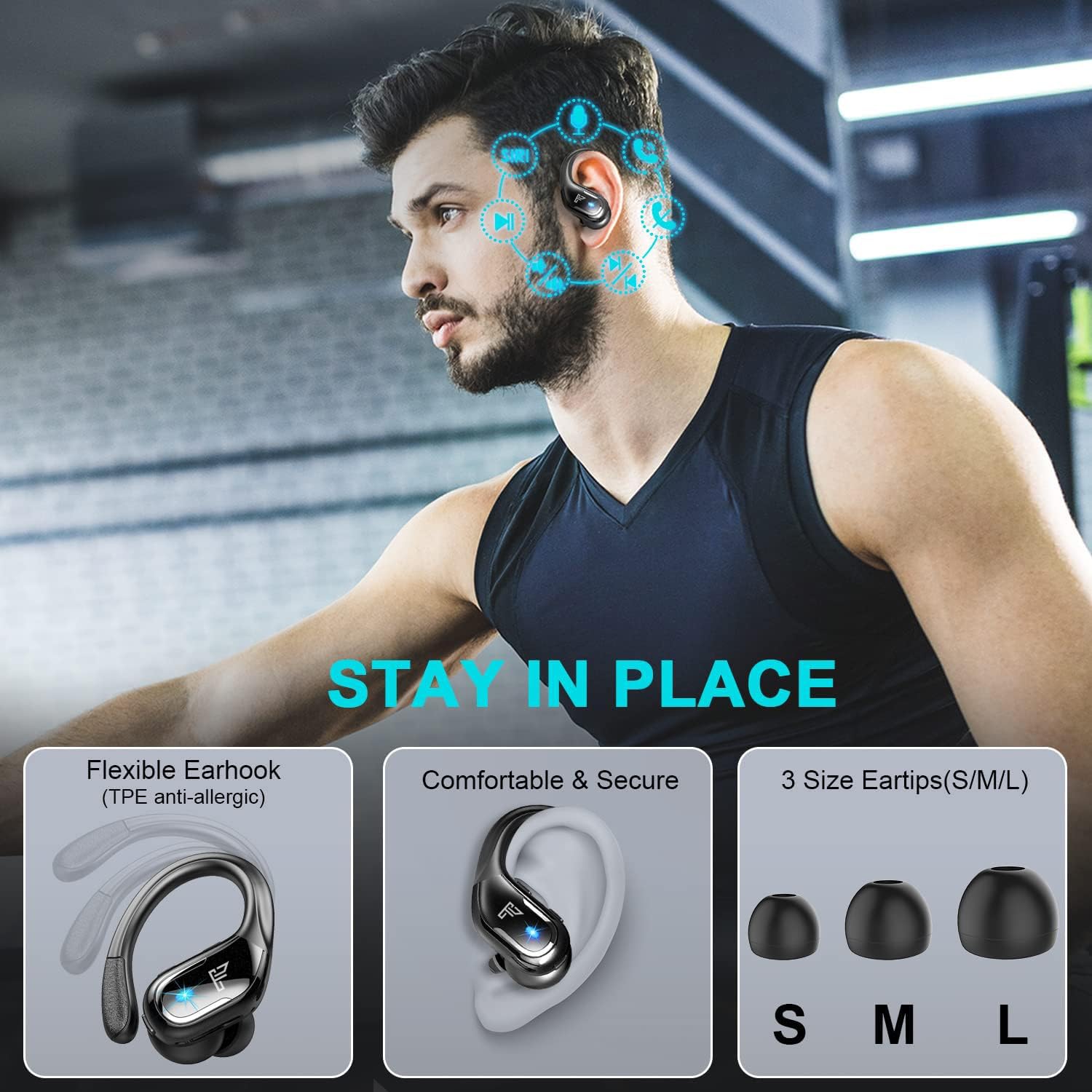 FEEGAR Sport Kopfhörer Kabellos Bluetooth 5.4 mit Noise Cancelling Mikrofon, 70 Stunden Akkulaufzeit, In-Ear, IPX5, starker Bass, rauschfreie Telefonate