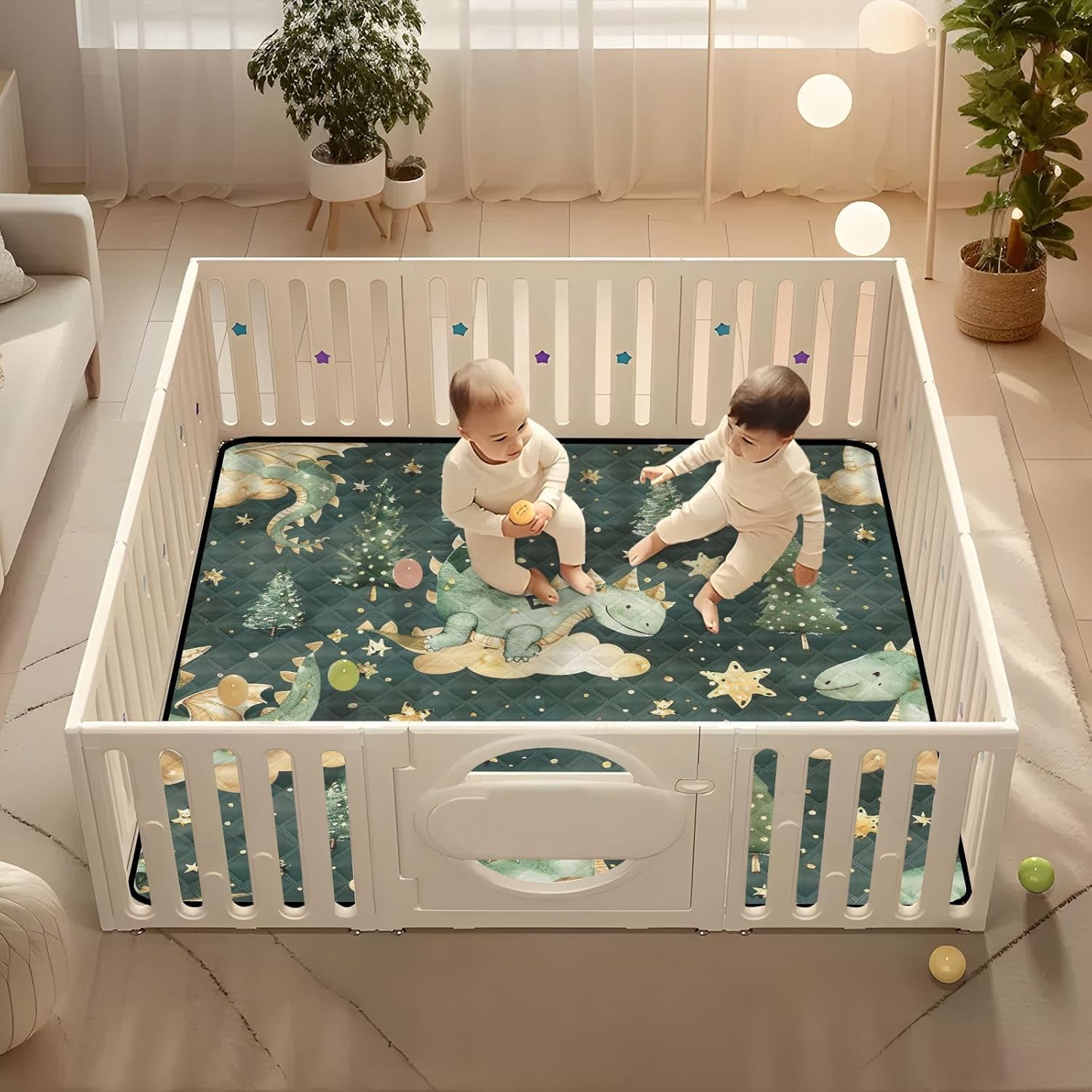 Kigai Cartoon Dragon Baby Play Mat for Floor 50'' x 50'' Soft & Anti- Slip Crawling Mat Playpen Mat Waterproof Foldable Playmat for Infants, Babies, Toddlers