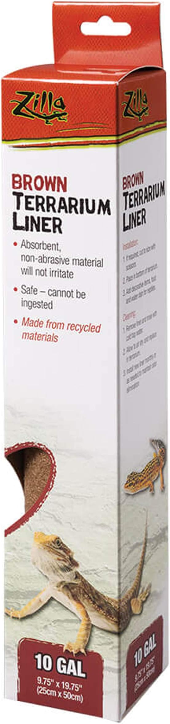 Zilla Reptile Terrarium Floor Liners Brown 10/20X Gallon, 9