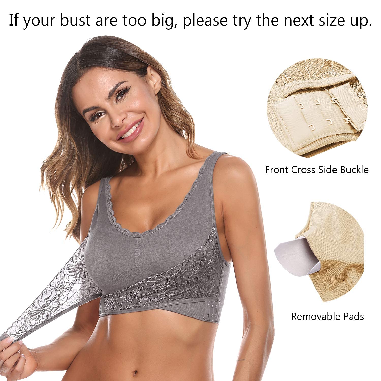 iClosam Reggiseno Senza Ferretto in Pizzo Reggiseno Sportivo Donna Push Up con Imbottito Rimovibili Bra Sportivo Intimo Donna Pizzo per Yoga Palestra Fitness Jogging M-3XL