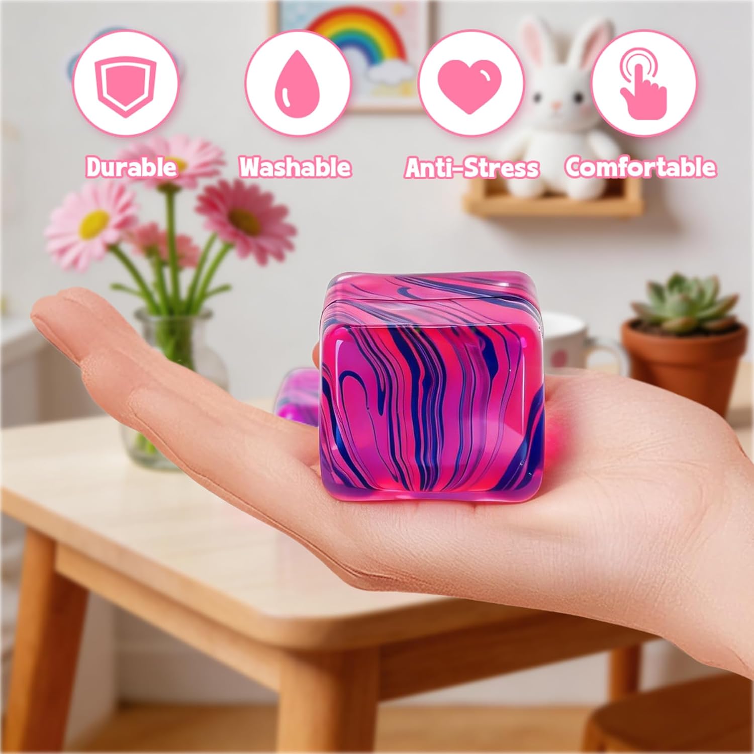 3Pcs Taba Squishies Fidget Toys, Stress Balls for Kids and Adults, Squishies Stress Cube, Sensory Toys for Kids with Autism, Fidgets for Classroom Prize, Birthday Gifts Party Favors(Random Color)