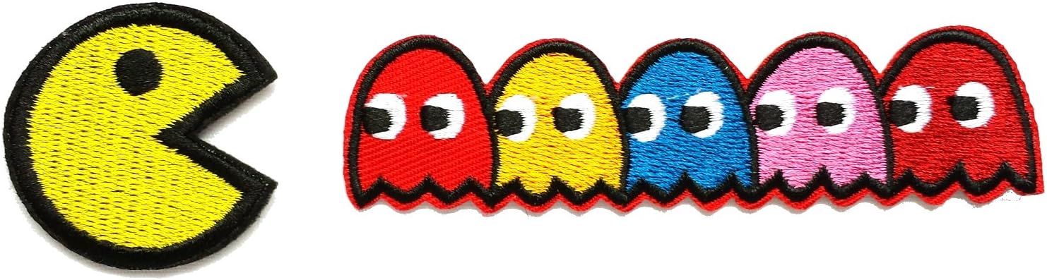 Snow Abonci Pac-man Ghosts Blinky Pinky Inky Clyde Embroidered Iron On/Sew On Patch - Assorted Color - Round - 1 Piece - Gaming