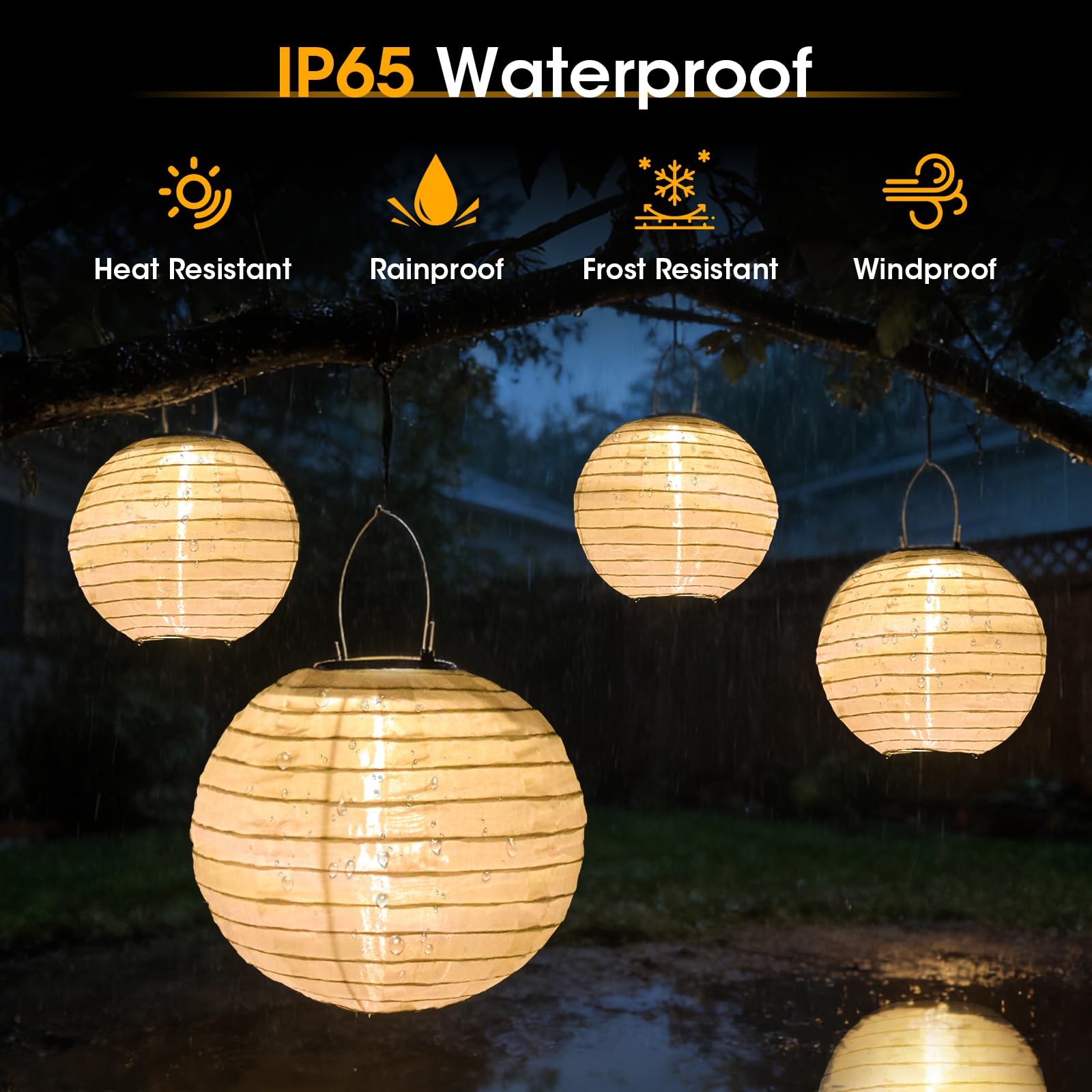 Solar Lampions Außen Wetterfest - 4 Stück 20cm Solar LED Laterne Nylon Hängende Solarbetrieben Gartenlaterne Beleuchtung für Garten, Hof, Terrasse, Hochzeit, Fest Deko (Warmweiß)
