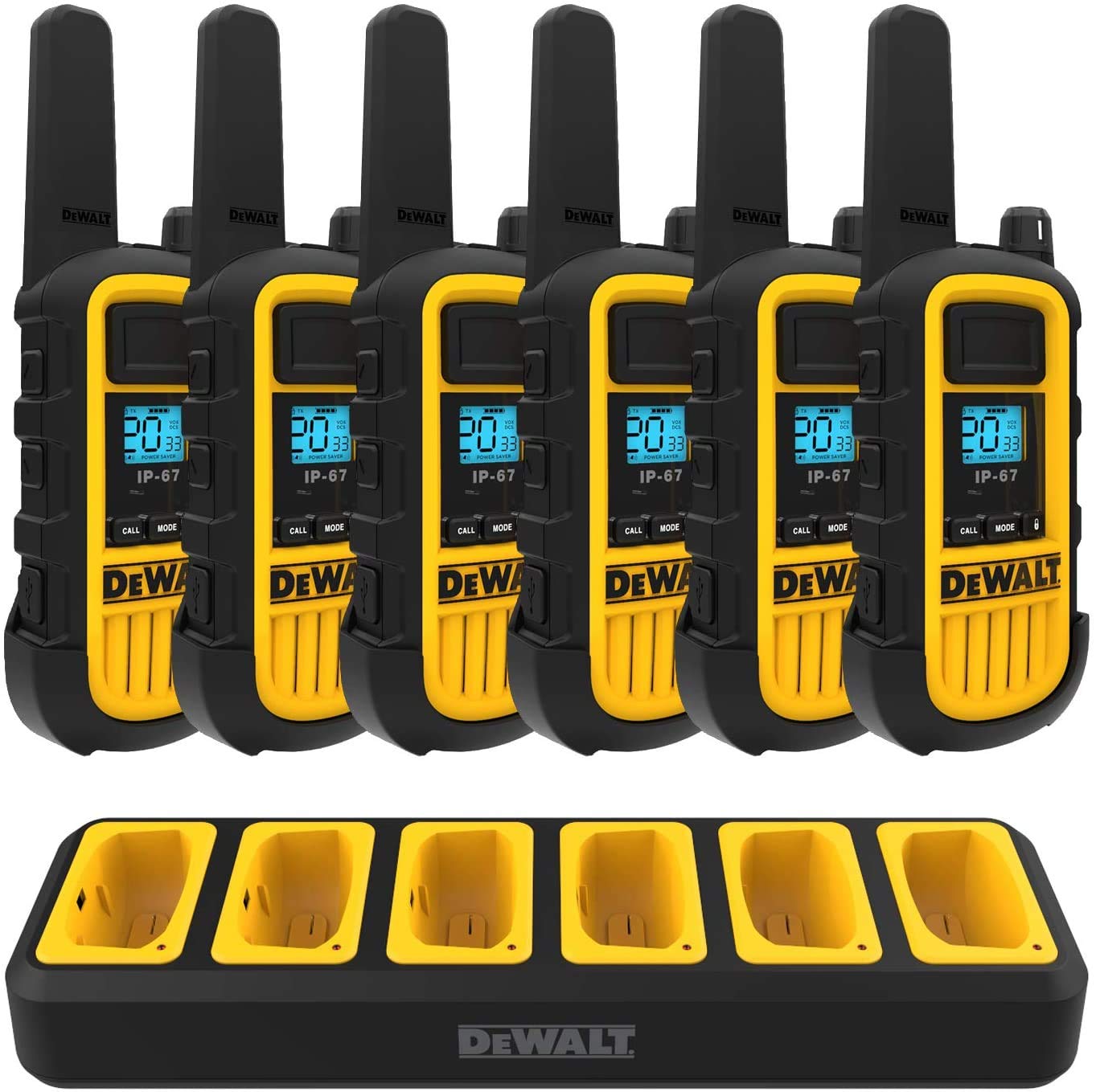 DeWalt DXPMR800 Heavy Duty Professional Walkie Talkie PMR Radio with Up to 15 Floors/10km Range, License Free-Black and Yellow, Black & Yellow, 2 Pack — view 8