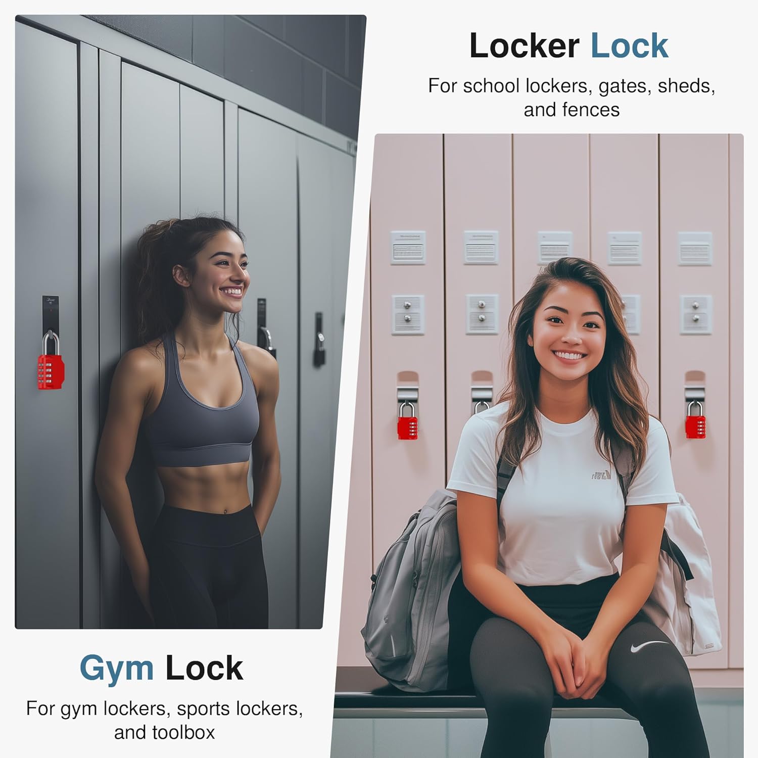 Puroma Combination Lock 4 Digit Waterproof Locker Locks Secure Outdoor Padlock for Gym Lockers, Toolboxes, Gates, Fences, Storage, Sports Locker, Cabinets (Red)