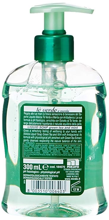 Malizia Liquid soap Green Tea and Mint 300ml, 10.14fl.oz (Pack of 2)