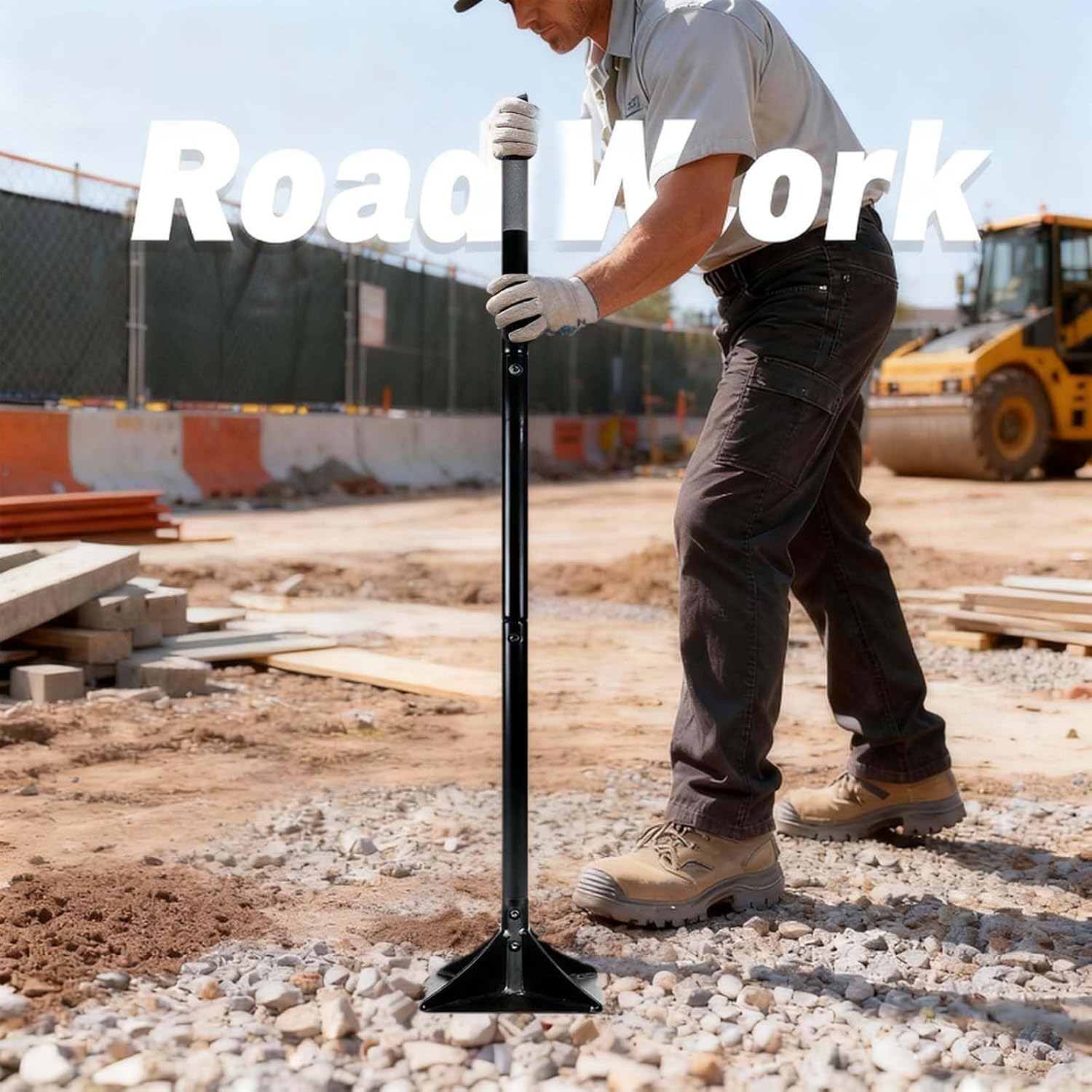 Steel Tamper Tool with 48 inch Handle, 10''x10'' Gardening Hand Tools for Leveling Ground Installing Pavers Driveway, Garden, Yard and Repairing Blacktop