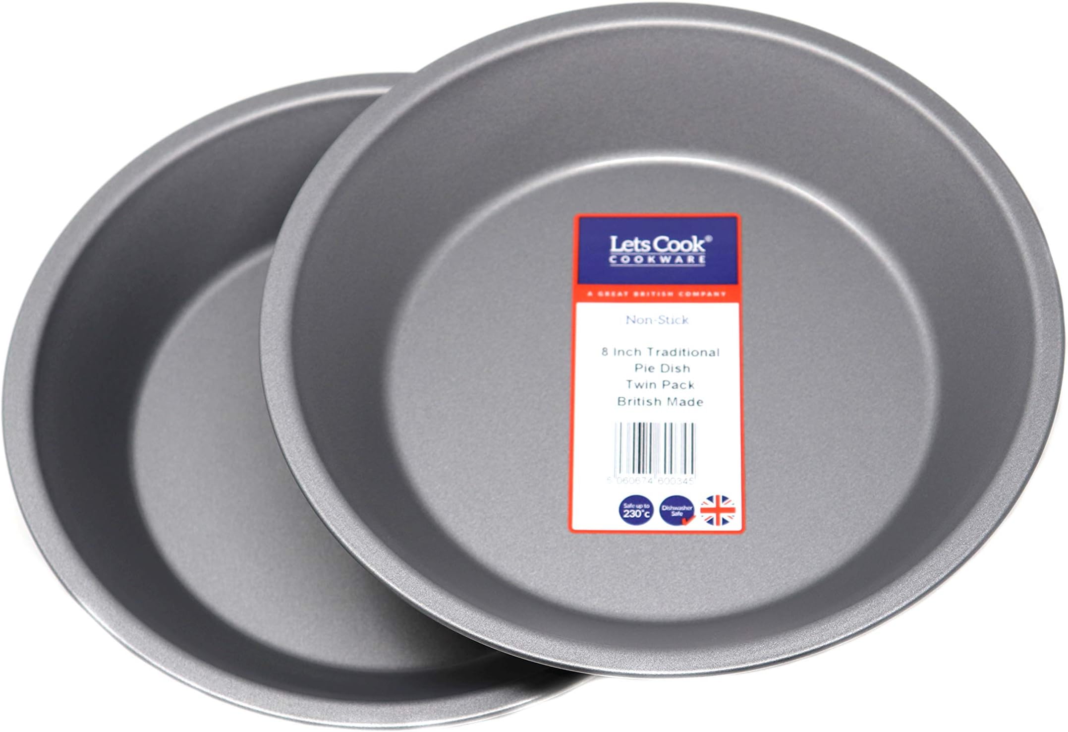 8 Inch Traditional Pie Dishes, Twin Pack (Set of 2), 20cm, Teflon Non Stick, British Made