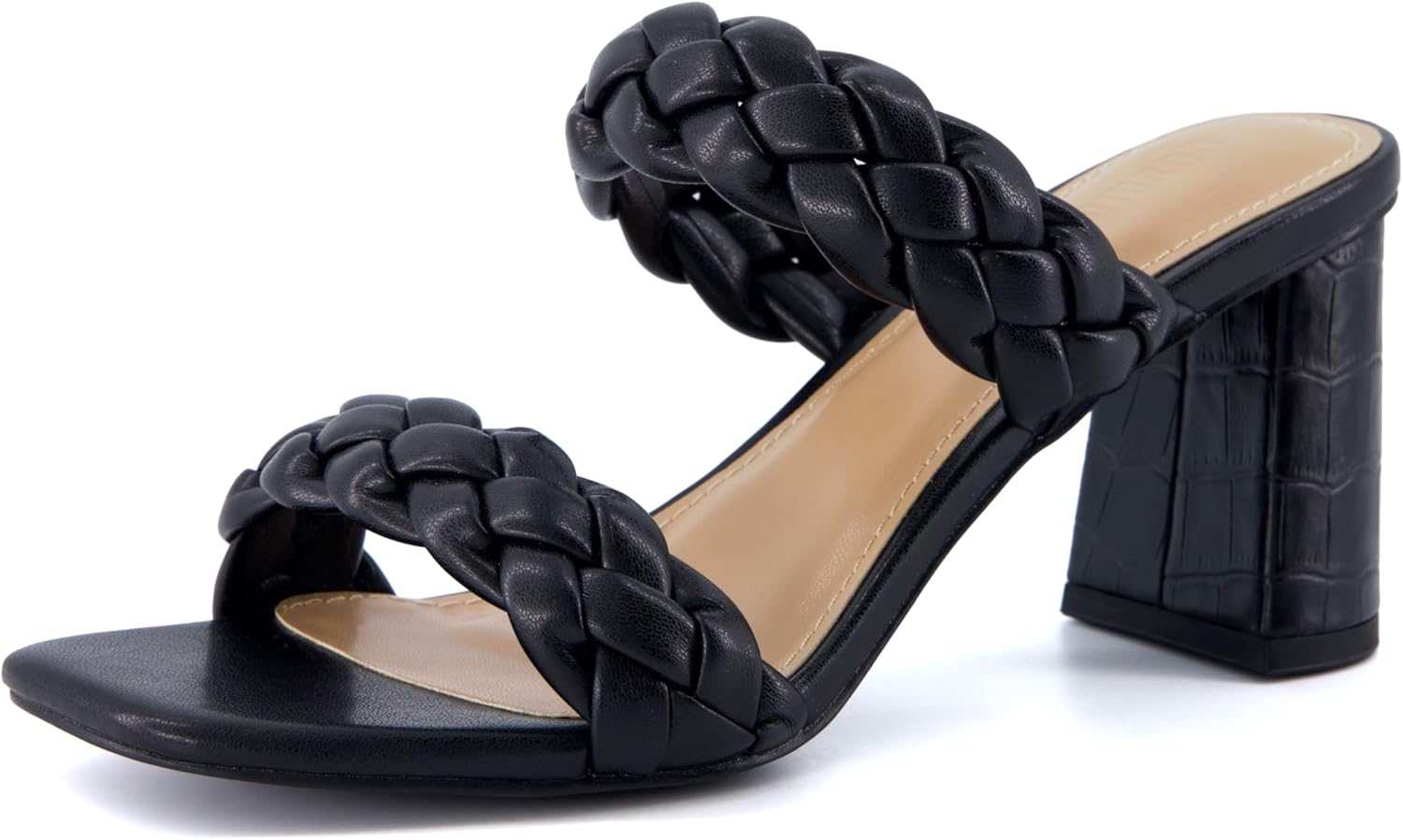 CUSHIONAIRE Irine Chunky Heels for Women, Braided Block Heel Sandals with Square Toe and Memory Foam