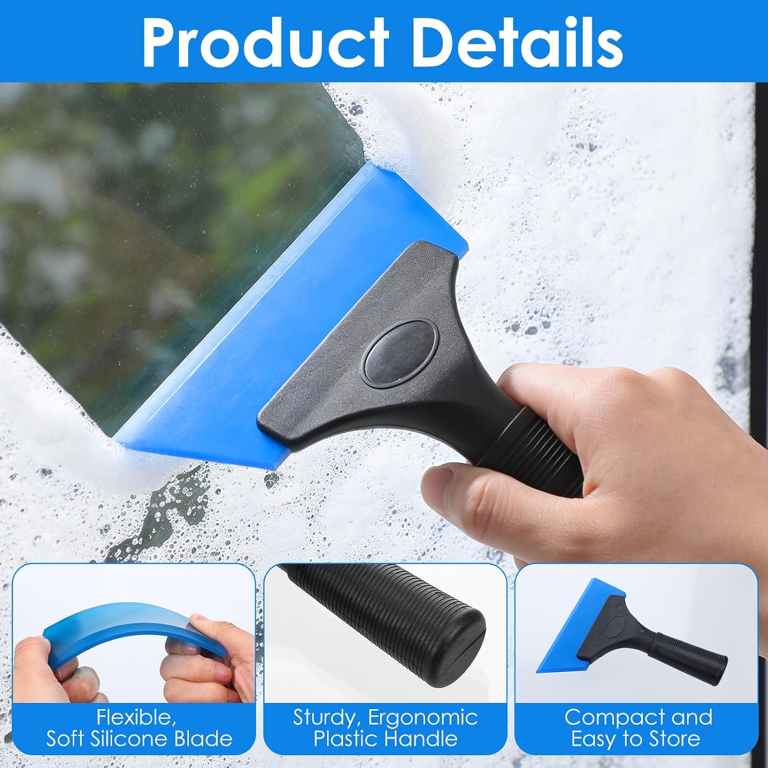 9-Pack Small Squeegee, 5 Inch Window Tint Squeegee Set with Silicone Blades & Non-Slip Handle - Car Windshield Wiper, Glass Shower Door Cleaner, Mirror & Auto Detailing Tool - Red, Blue, Green