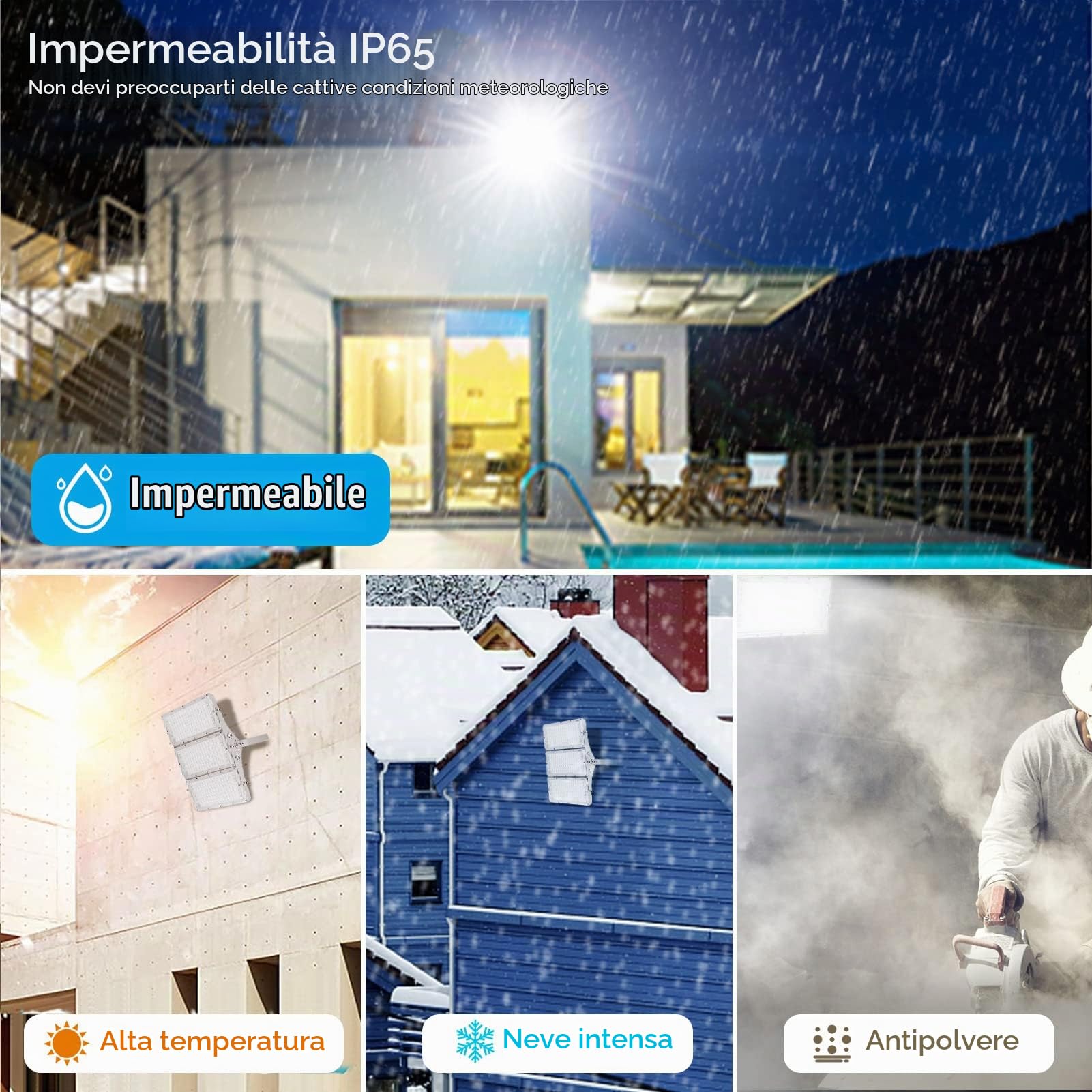 Sararoom Faretto LED da Esterno 300W, 30000LM 6500K Bianca Fredda Faro Led, IP65 Impermeabile Proiettori Luci di sicurezza, Faretti con Supporto Regolabile 180° per Giardino Terrazza Garage, No Spina