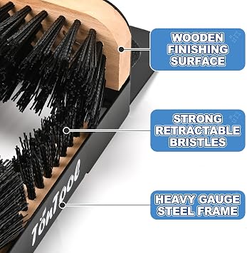 Boot Brush Scraper Outdoor Heavy Duty Boot Cleaner Brush Outdoor with Natural Stiff Bristles Boot Scrapers with Brushes Outdoor Steel Frame Non-Slip Base Foldable Side Wings Wall Mount or Freestanding
