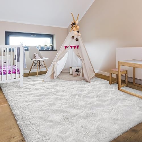 Miniatura 4 de Hutha - Alfombras grandes de 4 x 6 pies para sala de estar, alfombra súper suave y moderna de pelo largo para dormitorio, alfombras de felpa blanco