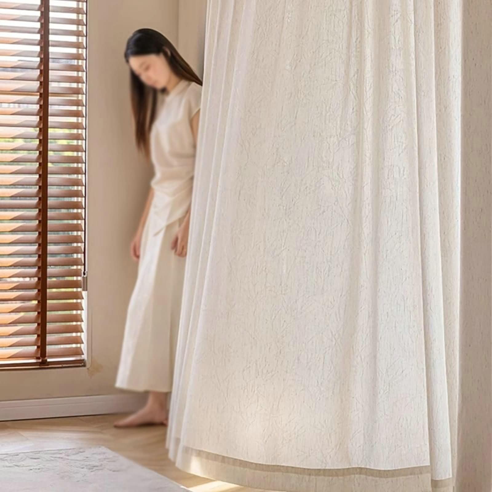 Homxi Semi Blackout Drapes Set of 2,2 x 52W x 90H inch,Beige Window Curtains Balcony Solid Color with Leaves Pattern Drapes Grommet