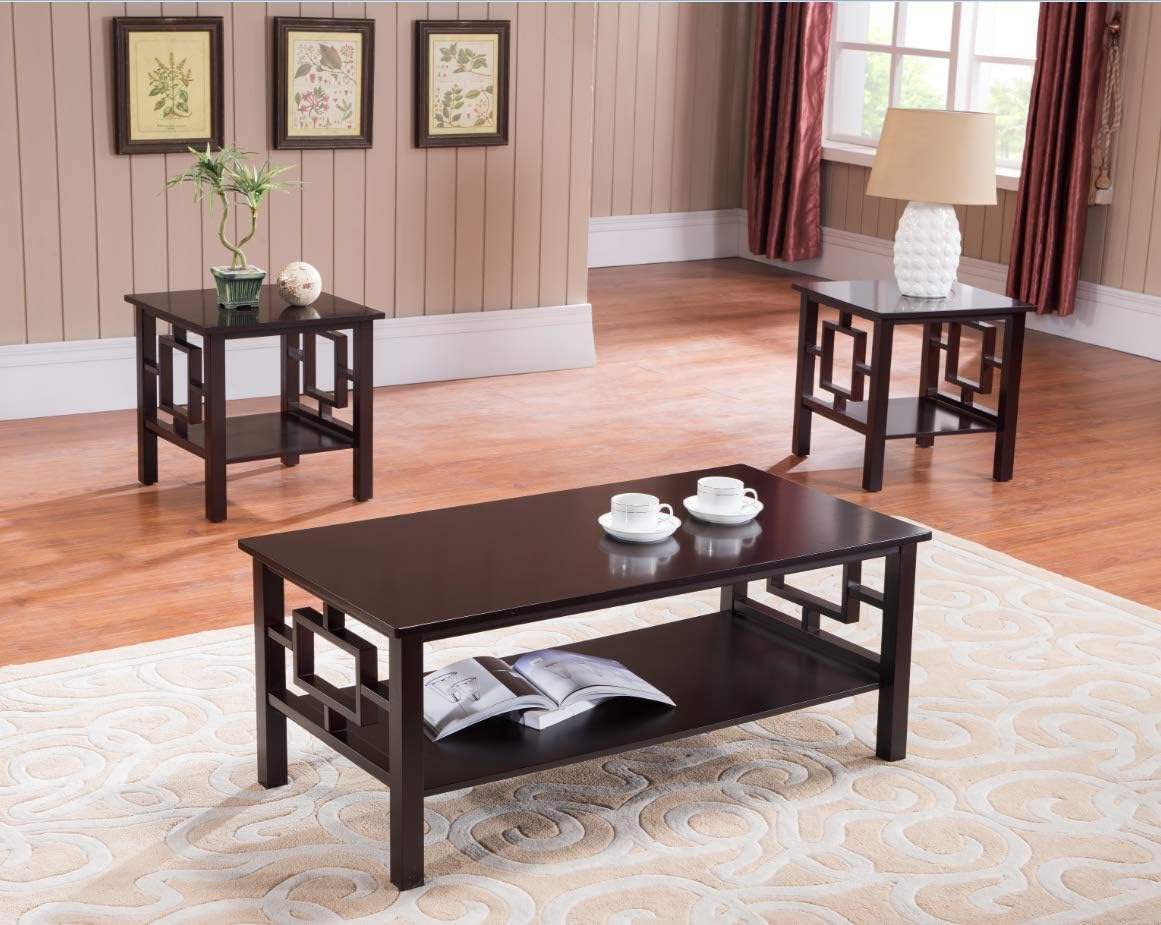 Kings Brand Furniture 3PK 3 Pc. Wood Coffee 2 End Tables Occasional Set, Cherry : Home & Kitchen